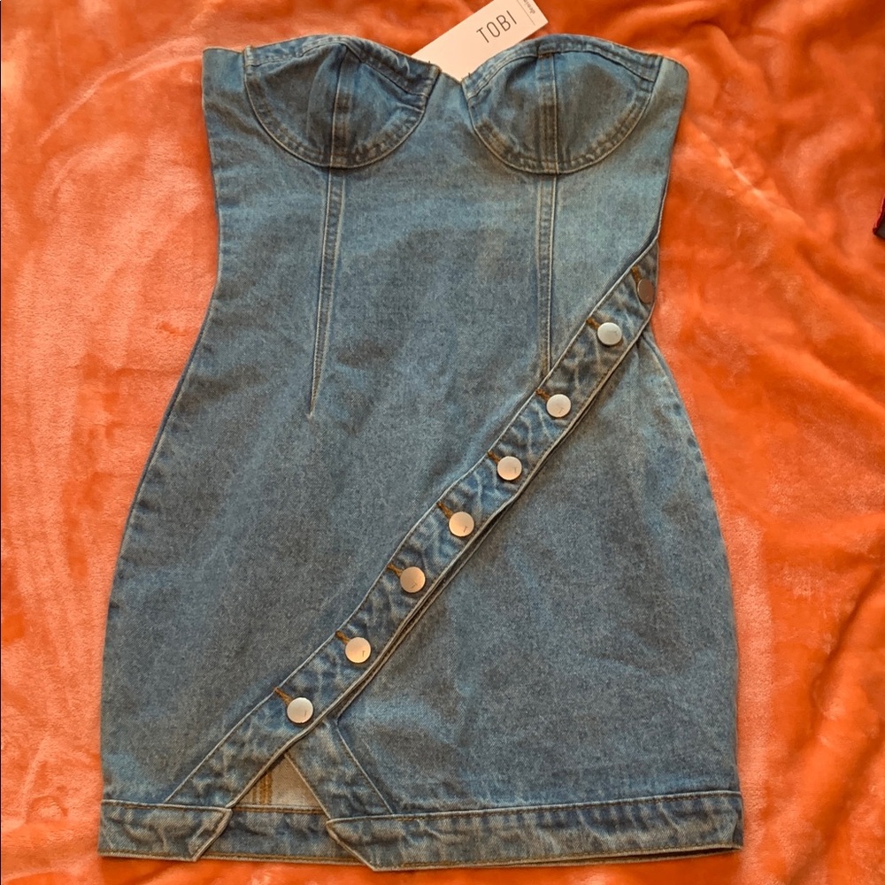 Tobi Blue Denim Strapless Dress